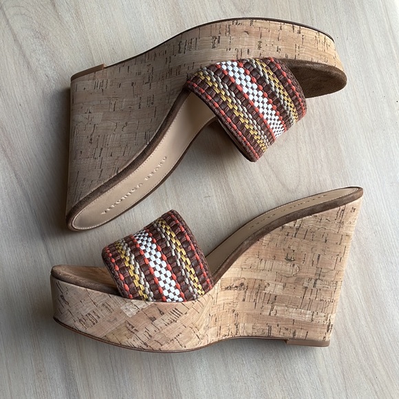 VERONICA BEARD NWOT Womens Sz 9.5 Dali Multi Woven Cork Wedge Sandals Brown - Picture 6 of 16